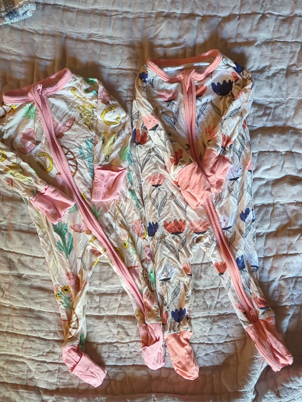 Little Sleepies Floral Footed Zipper Pajamas with Pink Trim
